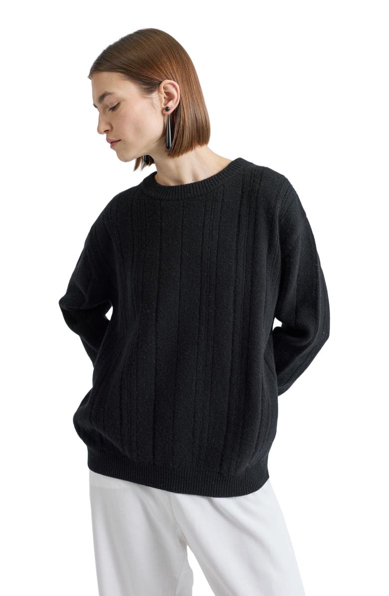 Almina Concept Ribbed Wool Crewneck Sweater, Alternate, color, Black