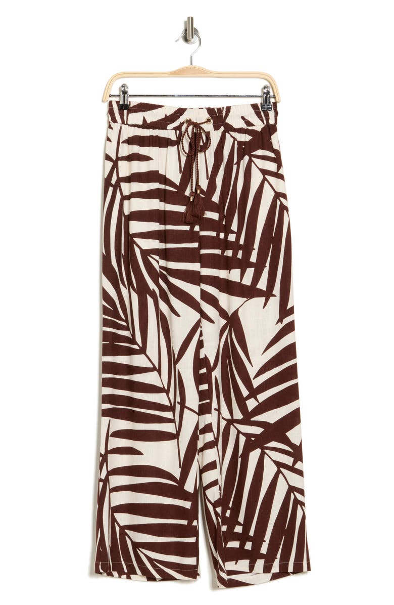Gemma + Jane Palm Print Pull-On Pants, Alternate, color, Brown/ White