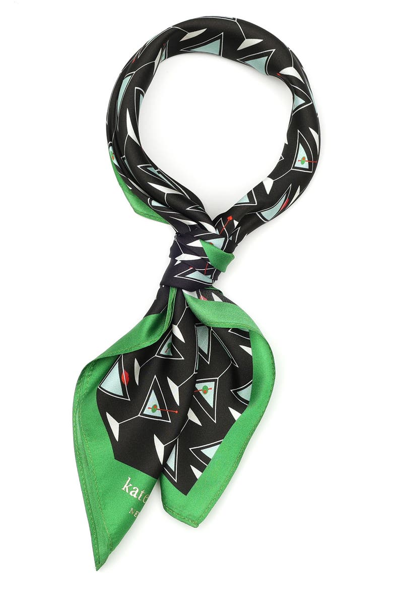 martini print silk bandana, Alternate, color, BLACK