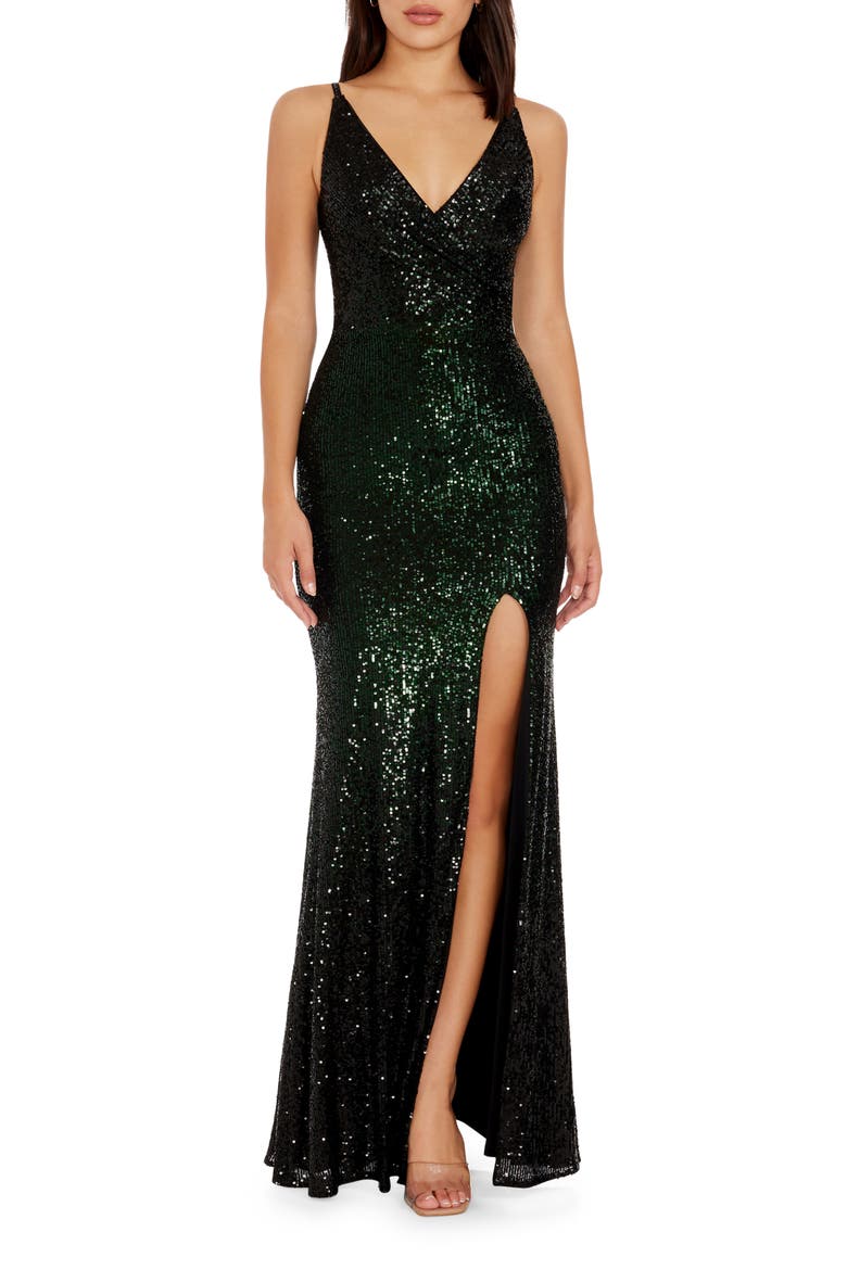 Jordana Sequin Side Slit Gown, Main, color, PINE MULTI