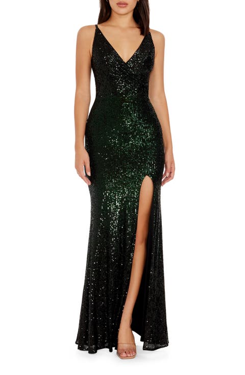 Jordana Sequin Side Slit Gown