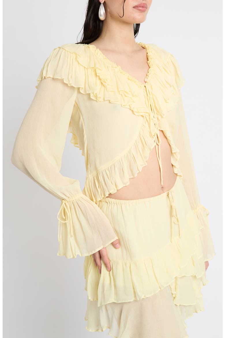 Ruffle Tie Front Top, Alternate, color, LEMON