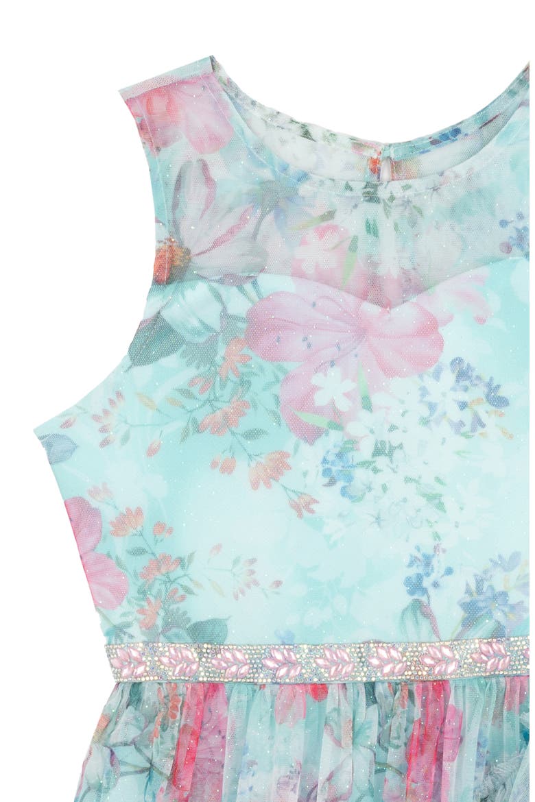 Floral Glitter Mesh Ruffle Tiered Party Dress, Alternate, color, TEAL