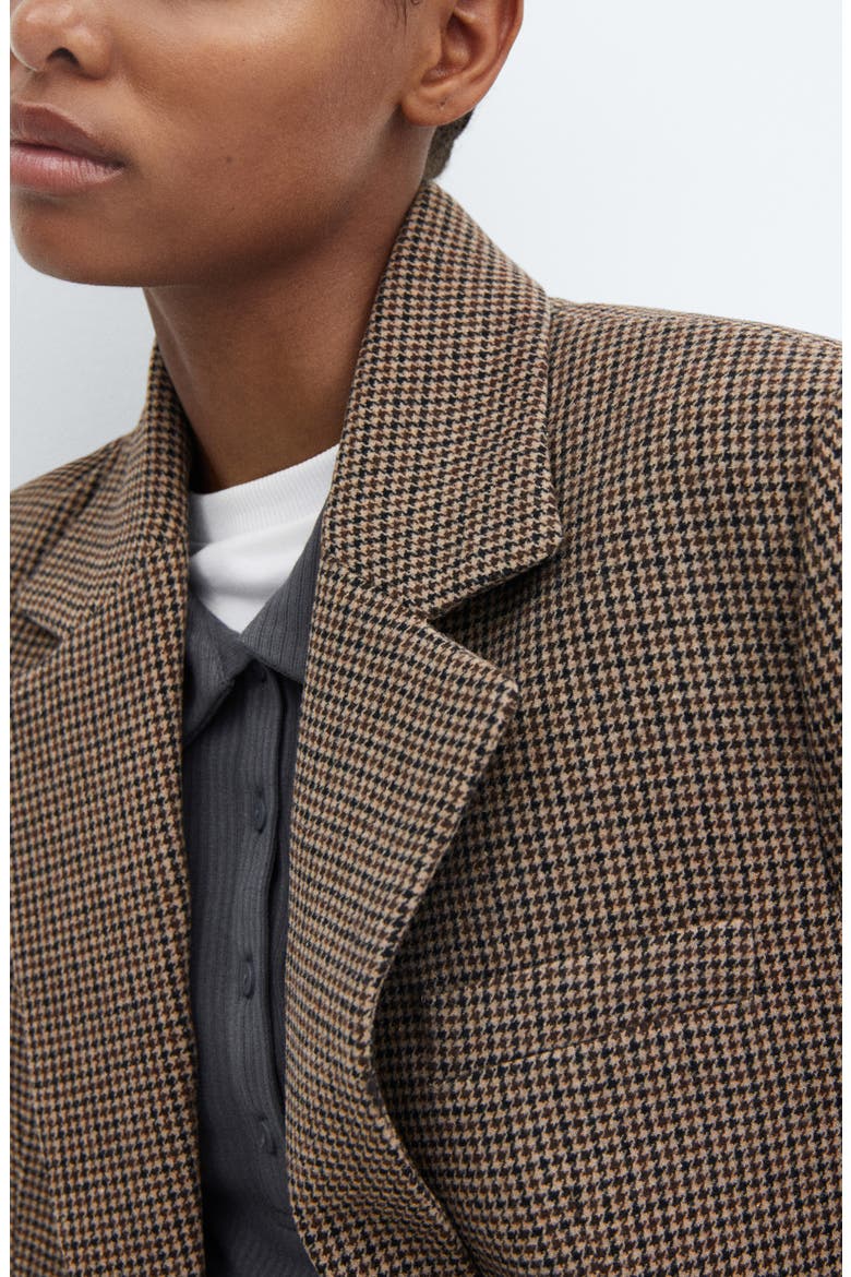 Houndstooth One-Button Suit Blazer, Alternate, color, BROWN