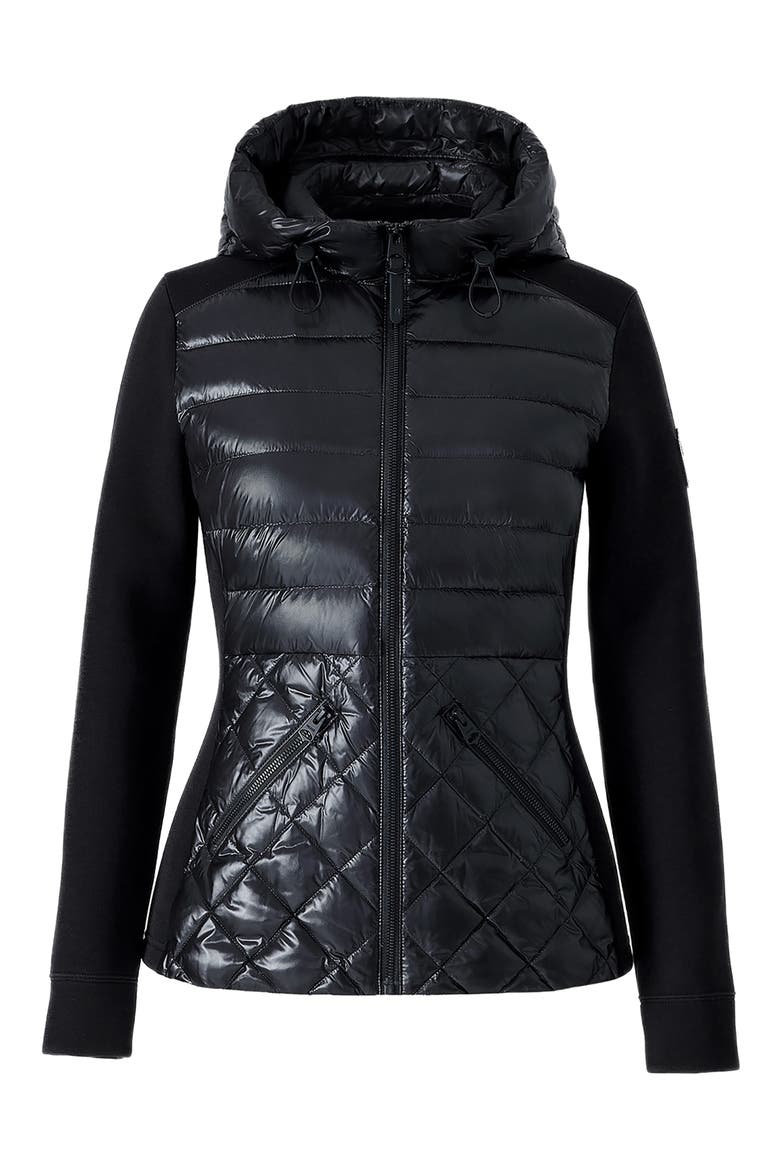 Agatha Mixed Media Down Jacket, Main, color, BLACK
