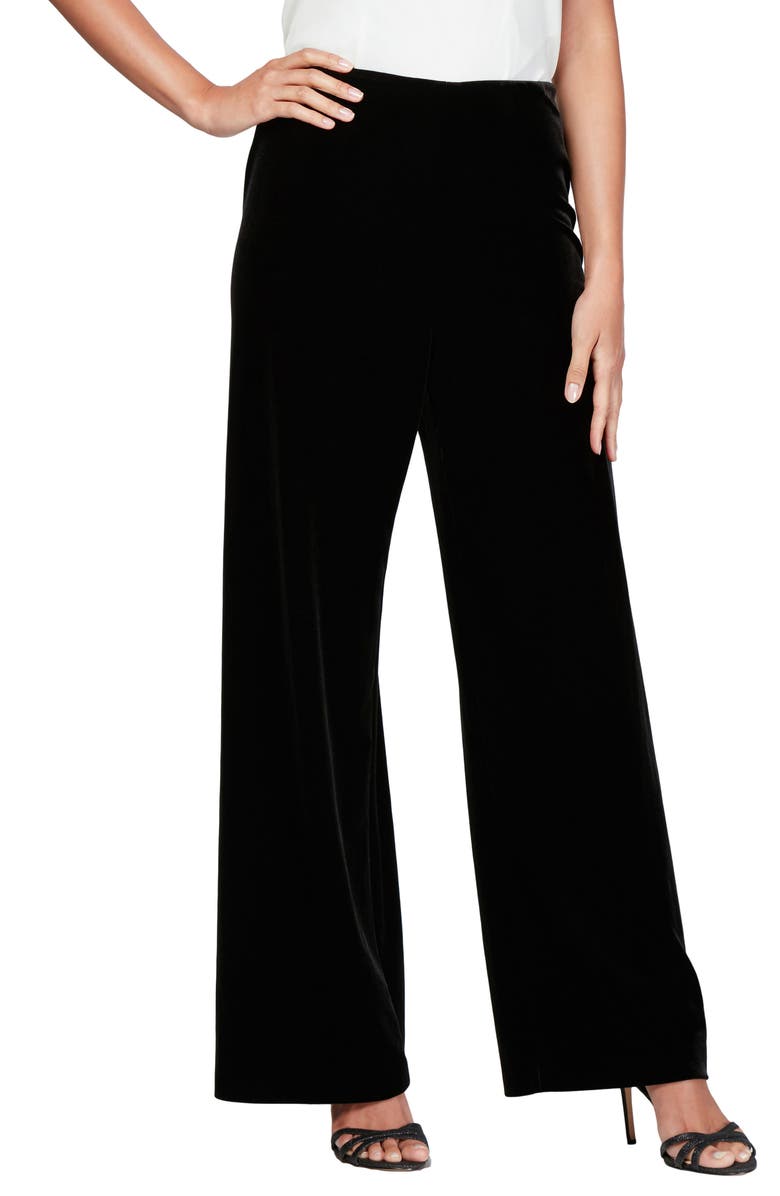 Alex Evenings Flat Front Wide Leg Trousers, Main, color, Black