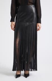 Toccin Soren Fringe Faux Leather Maxi Skirt
