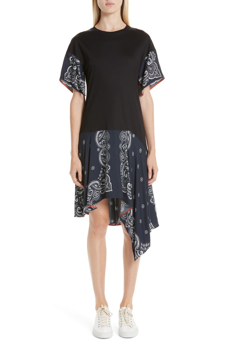 Handkerchief T-Shirt Dress, Main, color, BLACK/ MIDNIGHT BLUE