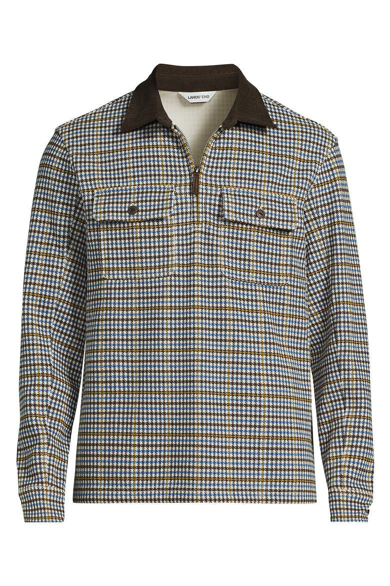 Long Sleeve Corduroy Collar Bedford Rib Quarter Zip, Alternate, color, Ivory Latte/Brown Houndstooth