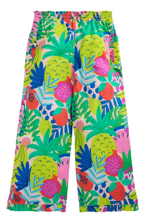 Mini Boden Kids' Nostalgic Frill Fruit Print Cotton Wide Leg Pants