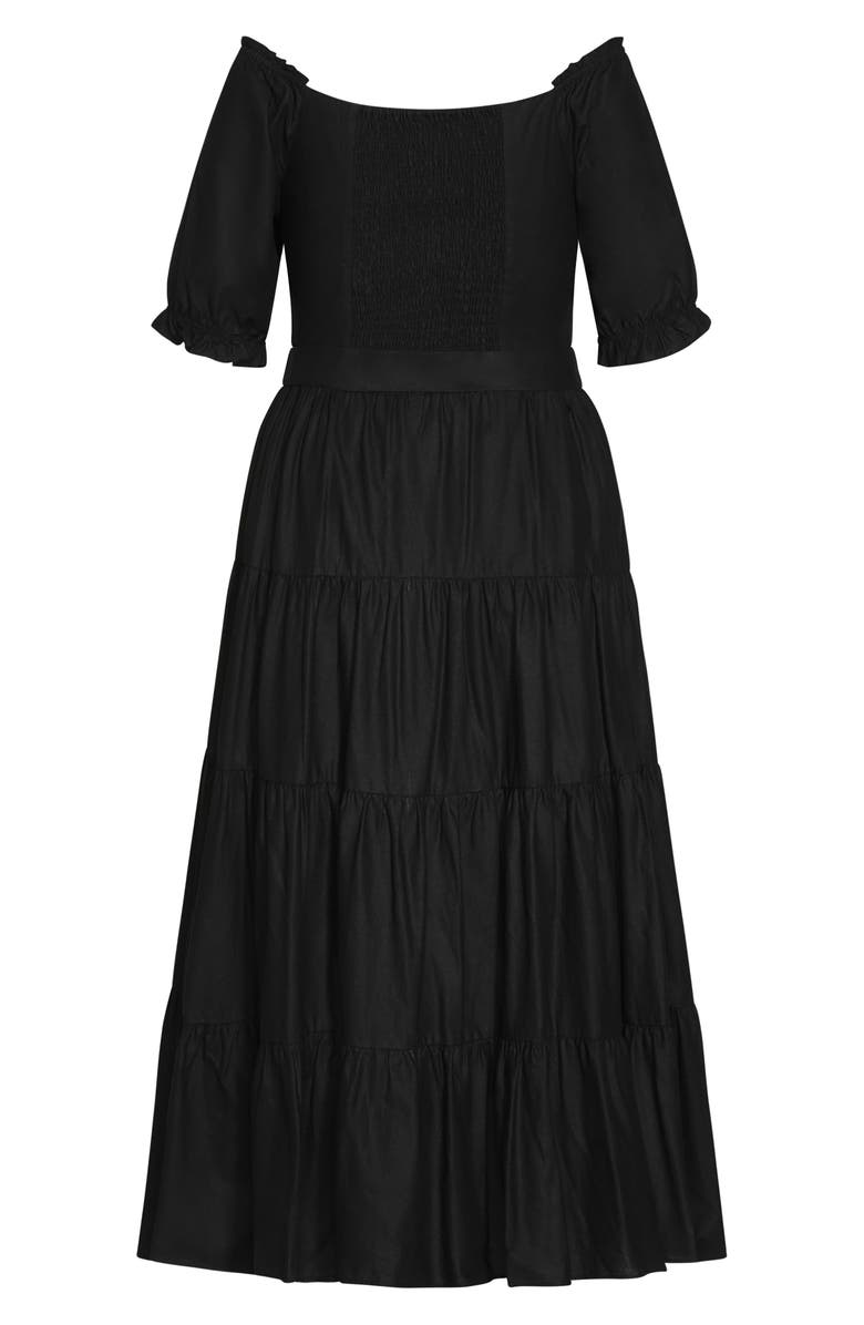 City Chic Puff Sleeve Tie Belt Midi Dress, Alternate, color, 