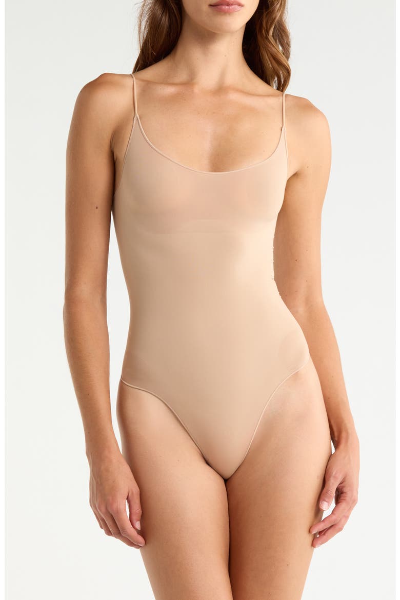 Sheer Seamless Thong Bodysuit, Main, color, CLAY