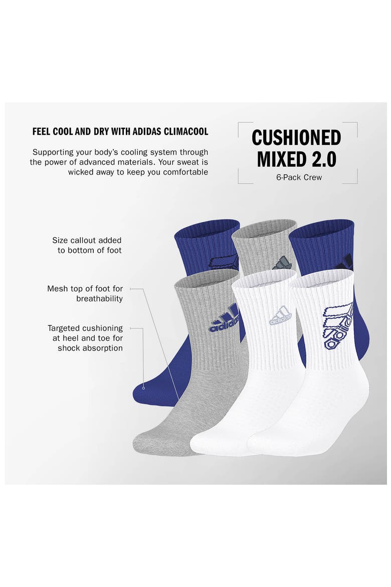 Kids' Cushioned 2.0 6-Pack Crew Socks, Alternate, color, MEDIUM BLUE