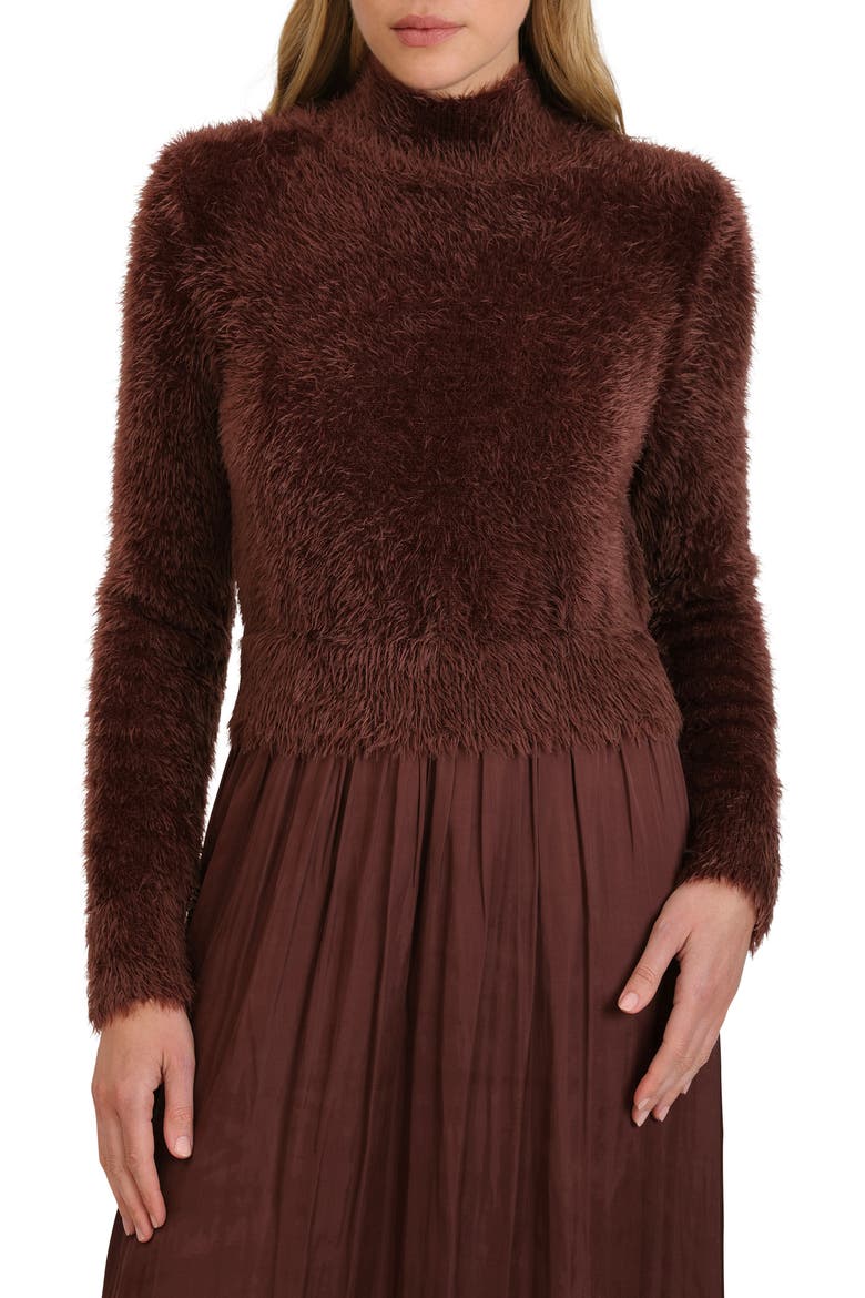 Long Sleeve Mixed Media Maxi Dress, Alternate, color, CHOCOLATE