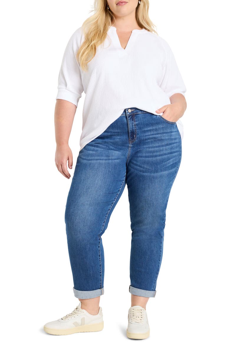 Elbow Sleeve Split Neck Top, Alternate, color, PAPER WHITE