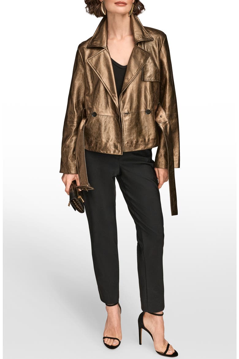 Metallic Leather Belted Jacket, Alternate, color, DARK COPPER