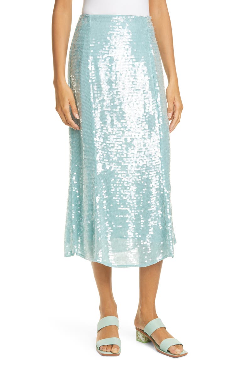 Abigail Sequin Midi Skirt, Main, color, SEAGLASS