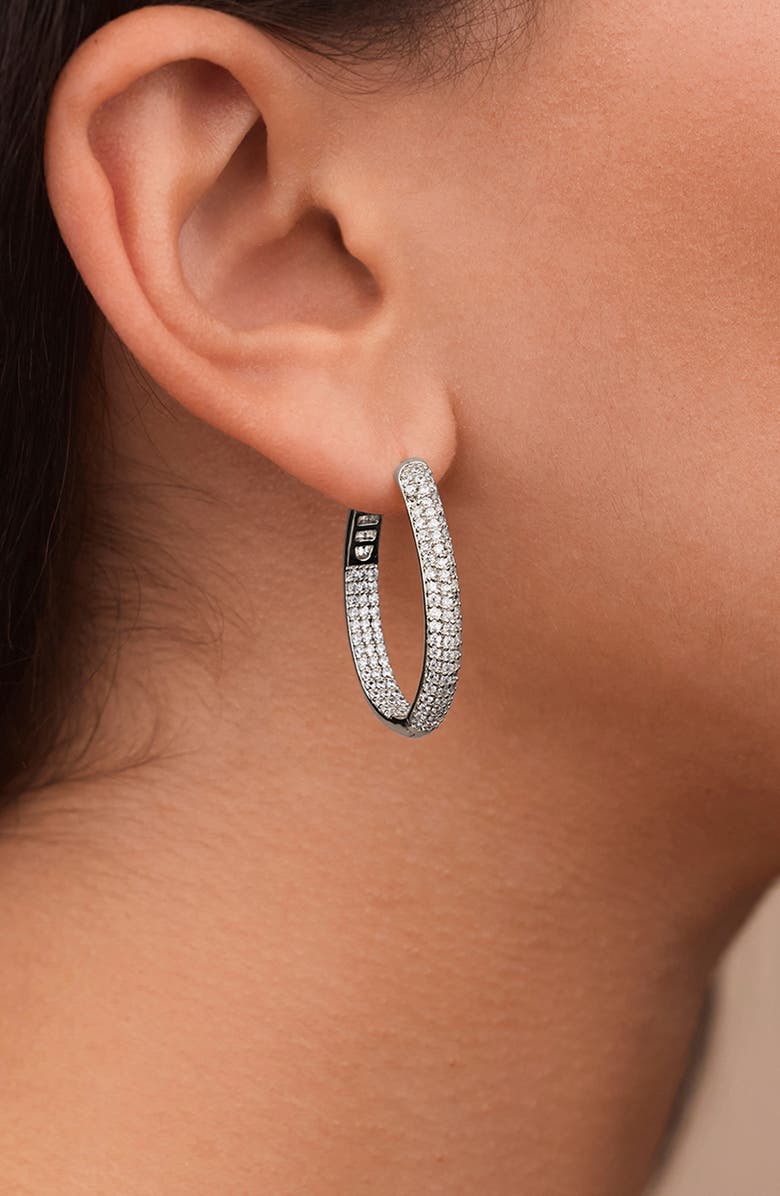 Sterling Forever Mallory Pavè Cubic Zirconia Hoop Earrings, Alternate, color, 