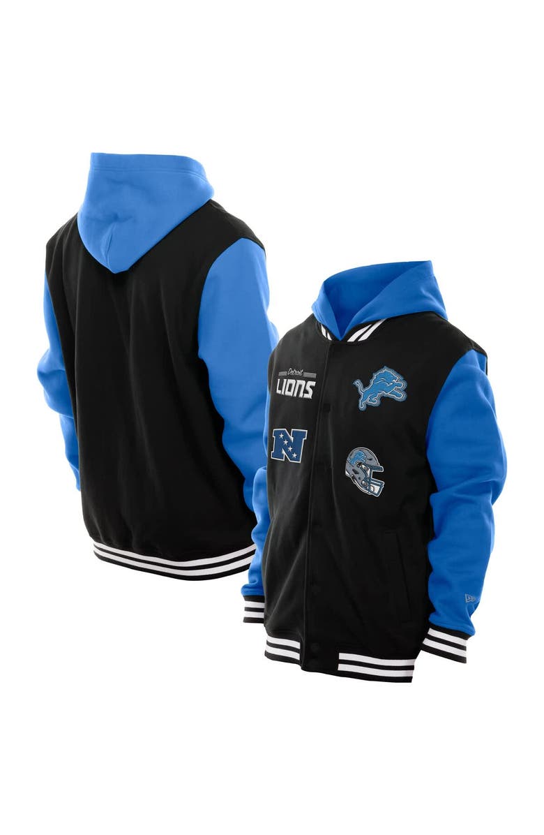 New Era Men's New Era Black Detroit Lions Full-Snap Fleece Hoodie Jacket, Main, color,