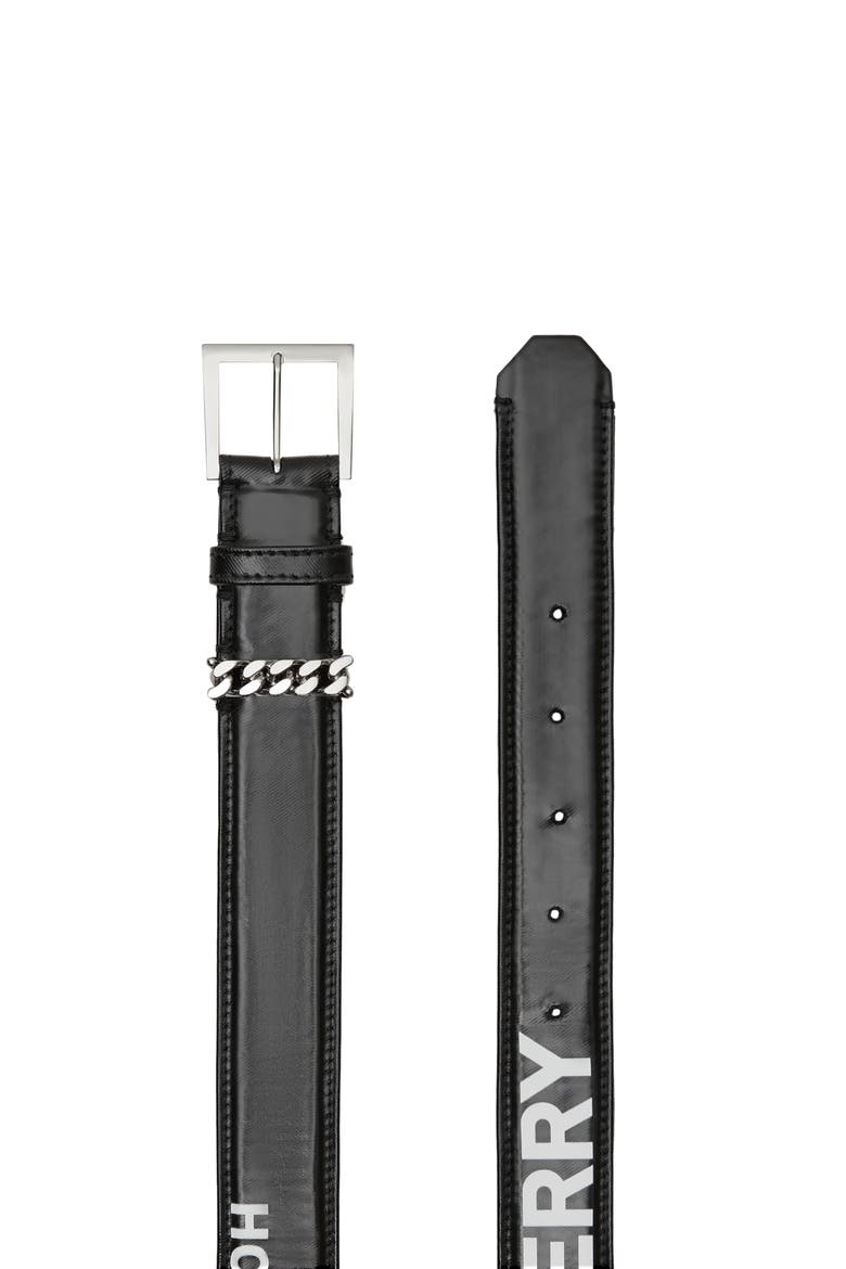 Chain Detail Horseferry Print Coated Canvas Belt, Alternate, color, BLACK/ PALLADIO