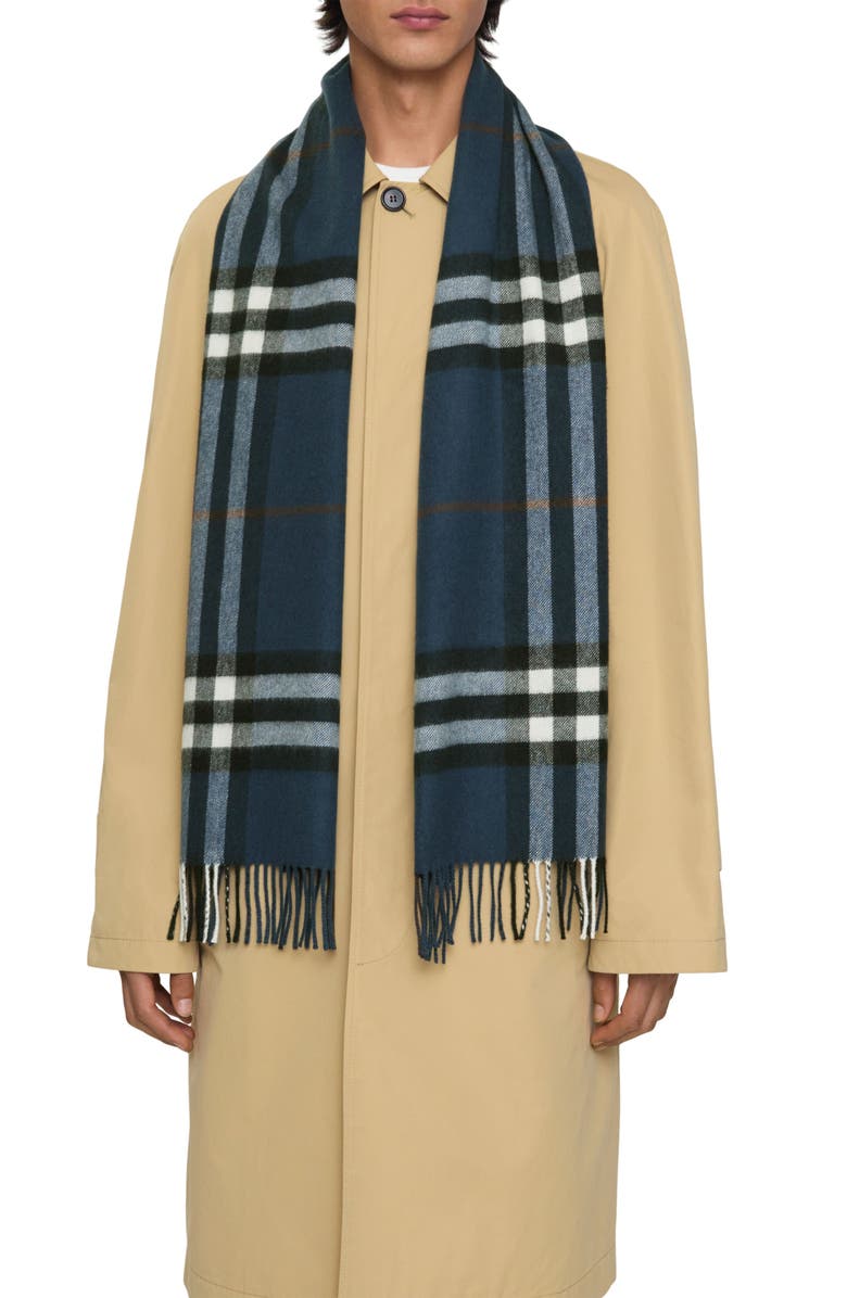 Burberry Giant Check Cashmere Scarf, Alternate, color, Mast Blue