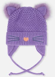Deux par Deux Winter Cat Ears Fleece-Lined Chin Tie Knit Hat