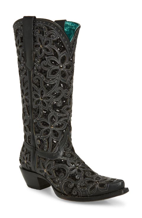 Sequin Mid Calf Western Boot (Women)