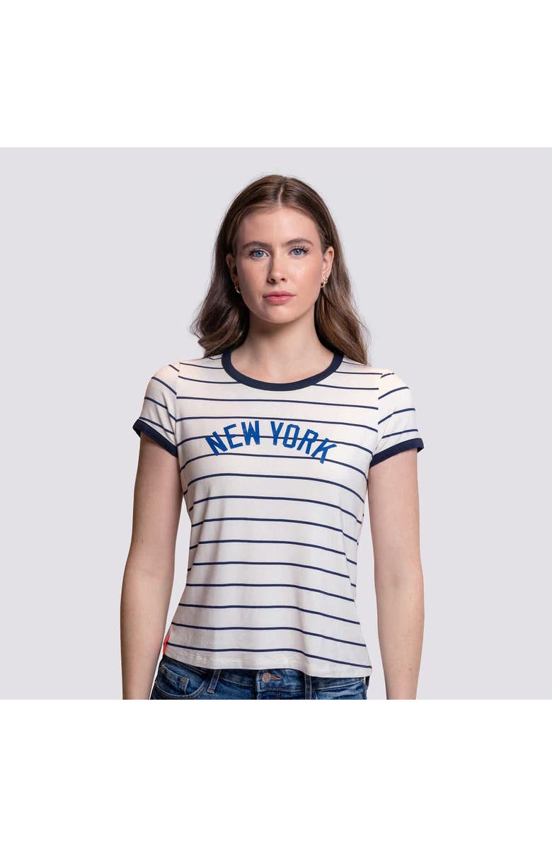 LUSSO Women's Lusso White New York Yankees Natasha Striped T-Shirt, Alternate, color, White