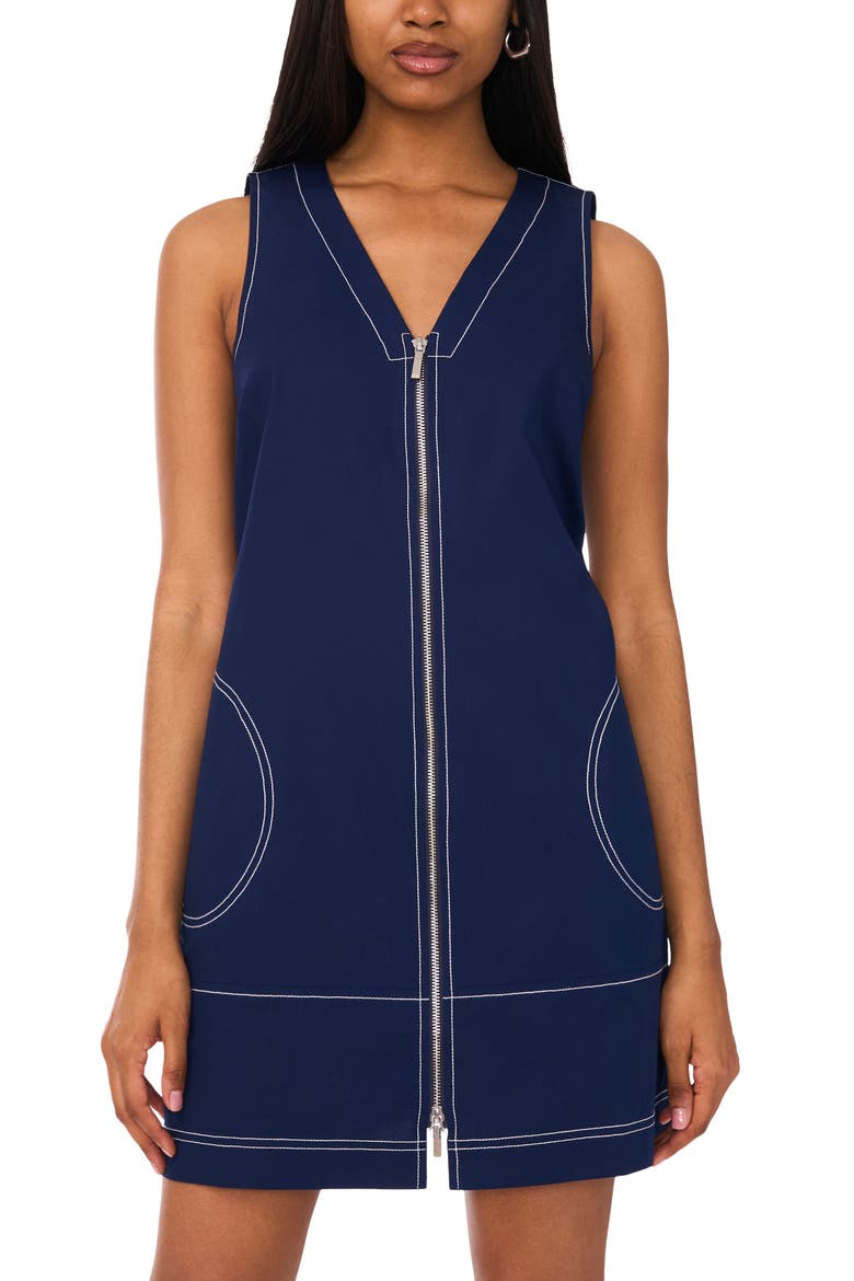 Sleeveless Zip Through A-Line Minidress, Alternate, color, CLASSIC NAVY