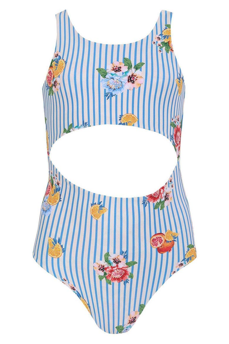 Kids' Ame Cutout One-Piece Swimsuit, Main, color, BLUE MULTI