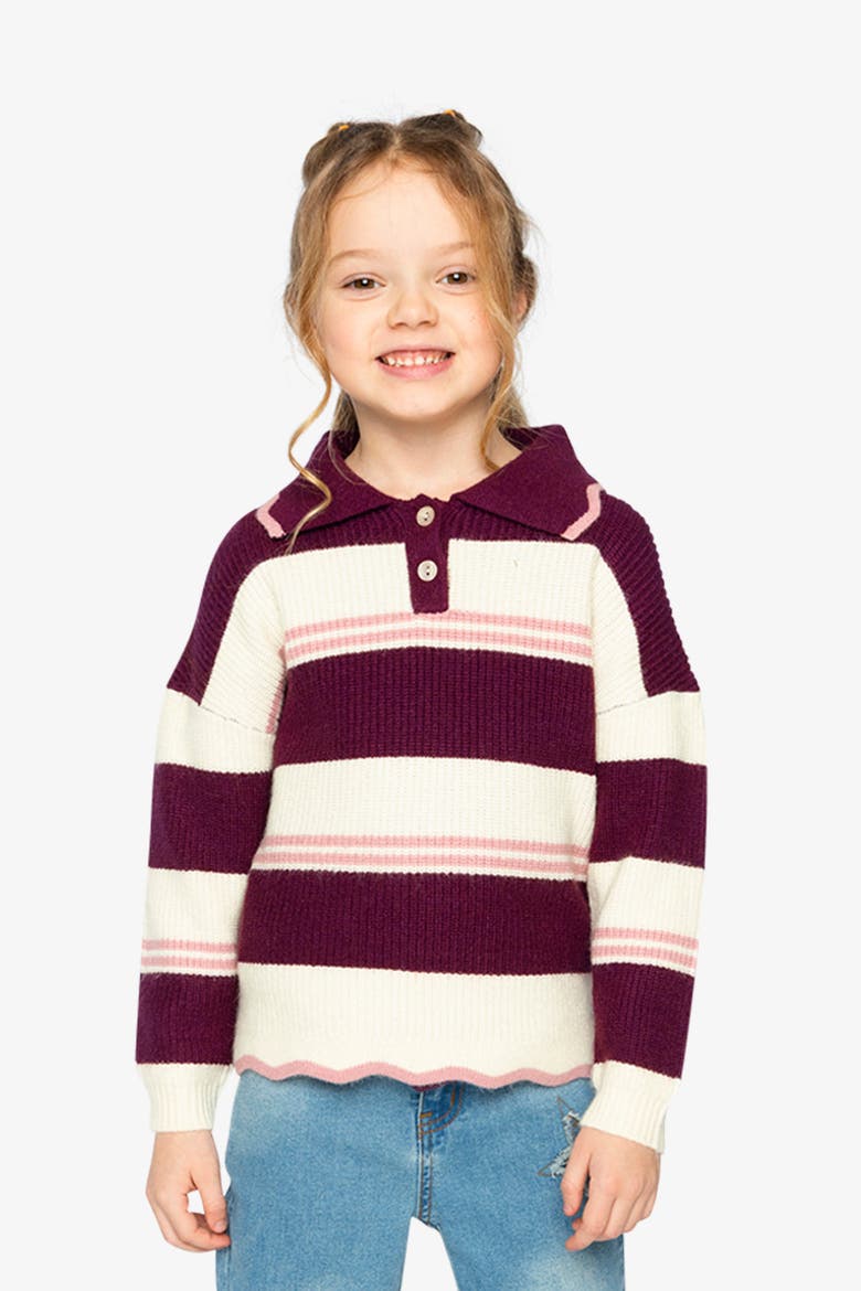 Scalloped Collar Striped Long Sleeve Sweater, Alternate, color, Red and White Stripes