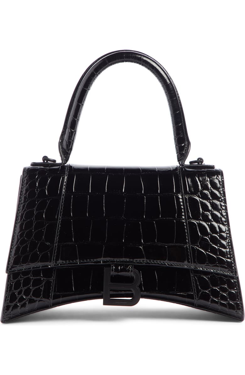 Balenciaga Extra Small Hourglass Croc Embossed Leather Top Handle Bag, Main, color,