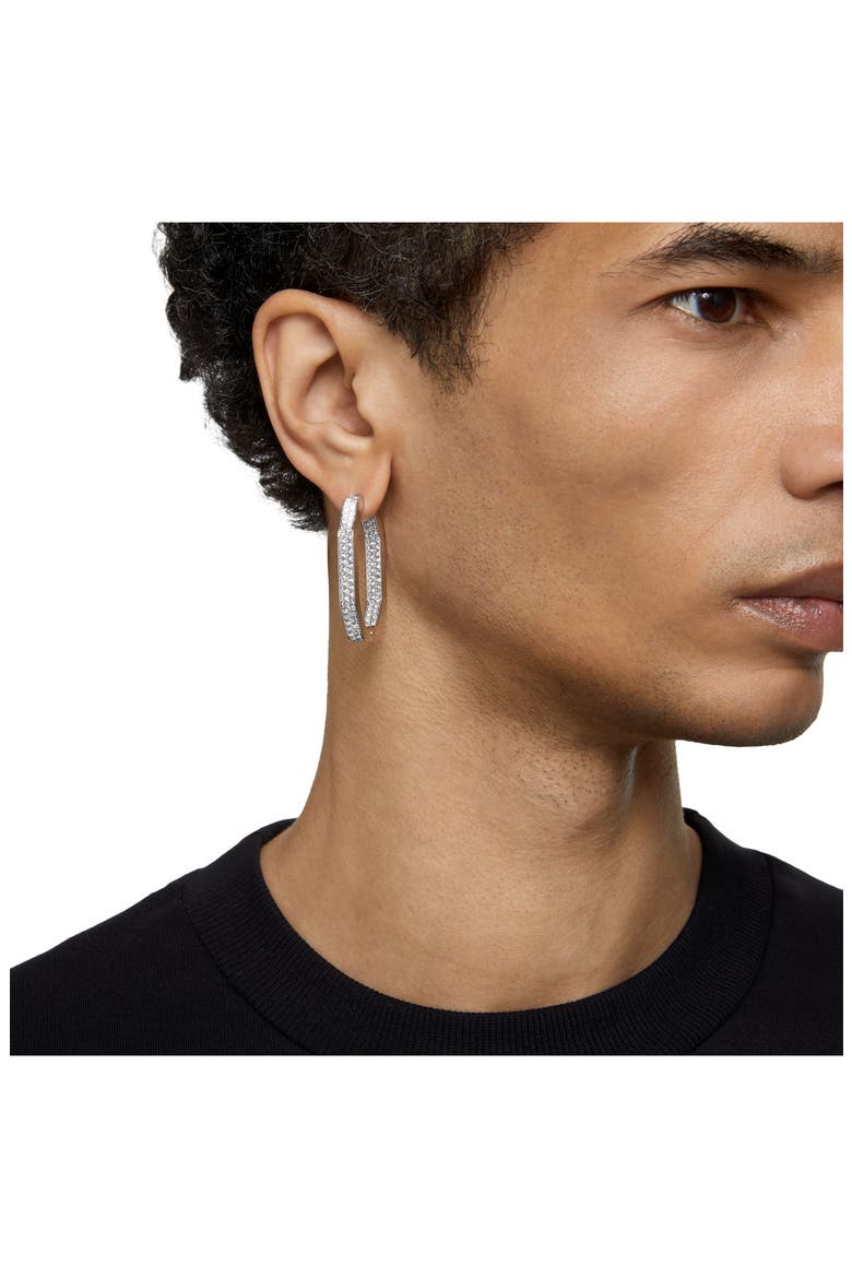 Dextera Large Pavé Hexagonal Hoop Earrings, Alternate, color, SILVER