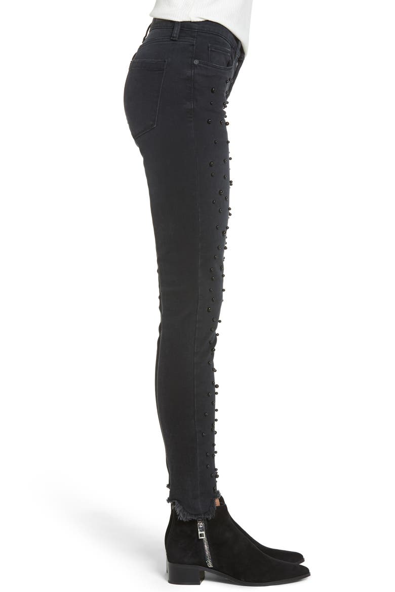 Faux Pearl Embellished Skinny Jeans, Alternate, color, STAR SIGN BLACK