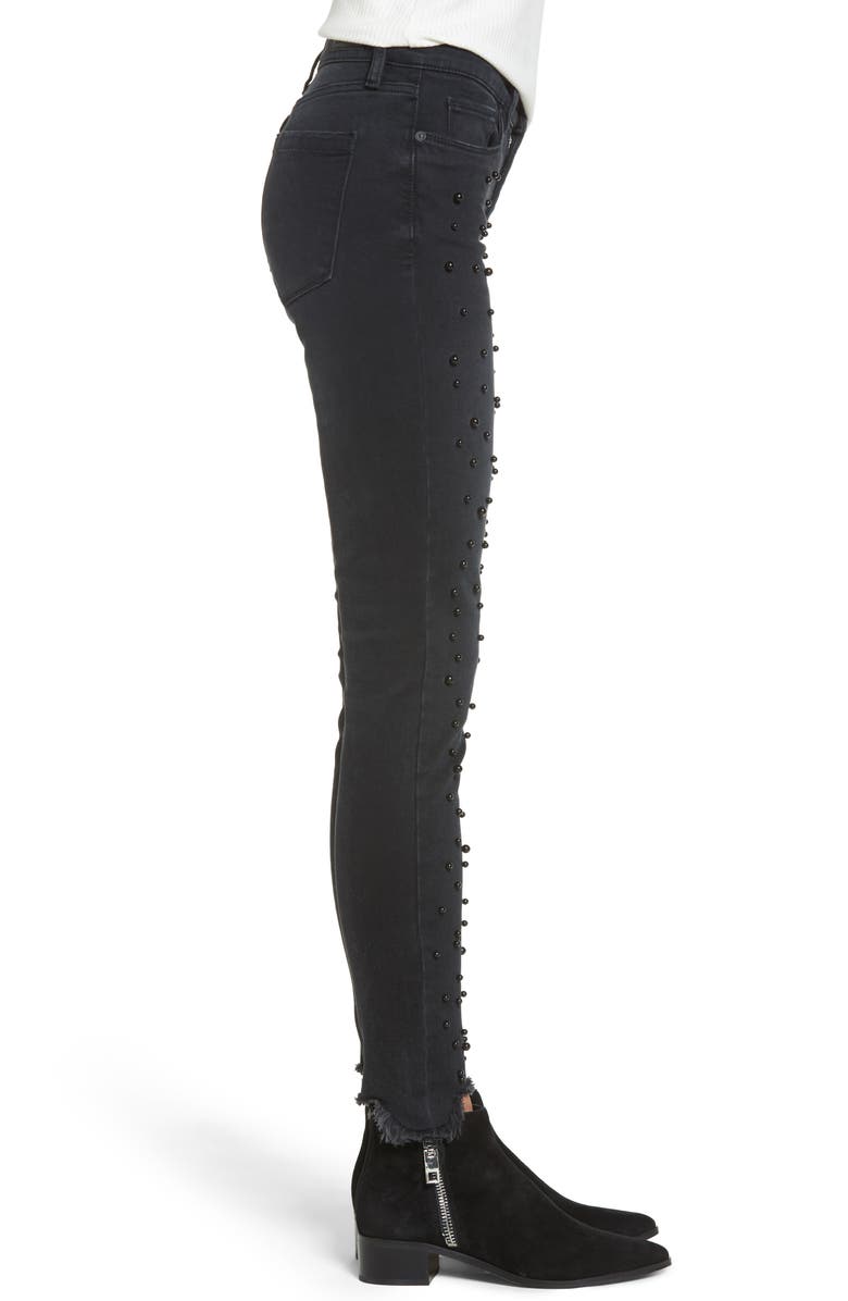 BLANKNYC Faux Pearl Embellished Skinny Jeans, Alternate, color, 
