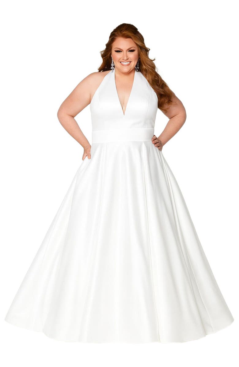 Sydney's Closet Plus Size Halter Wedding Dress, Main, color, Ivory