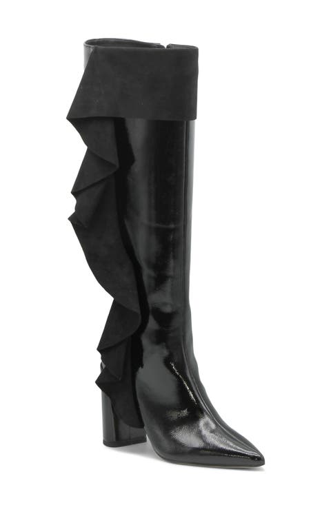 Viva Pointed Toe Knee High Boot (Women) (Wide Calf)