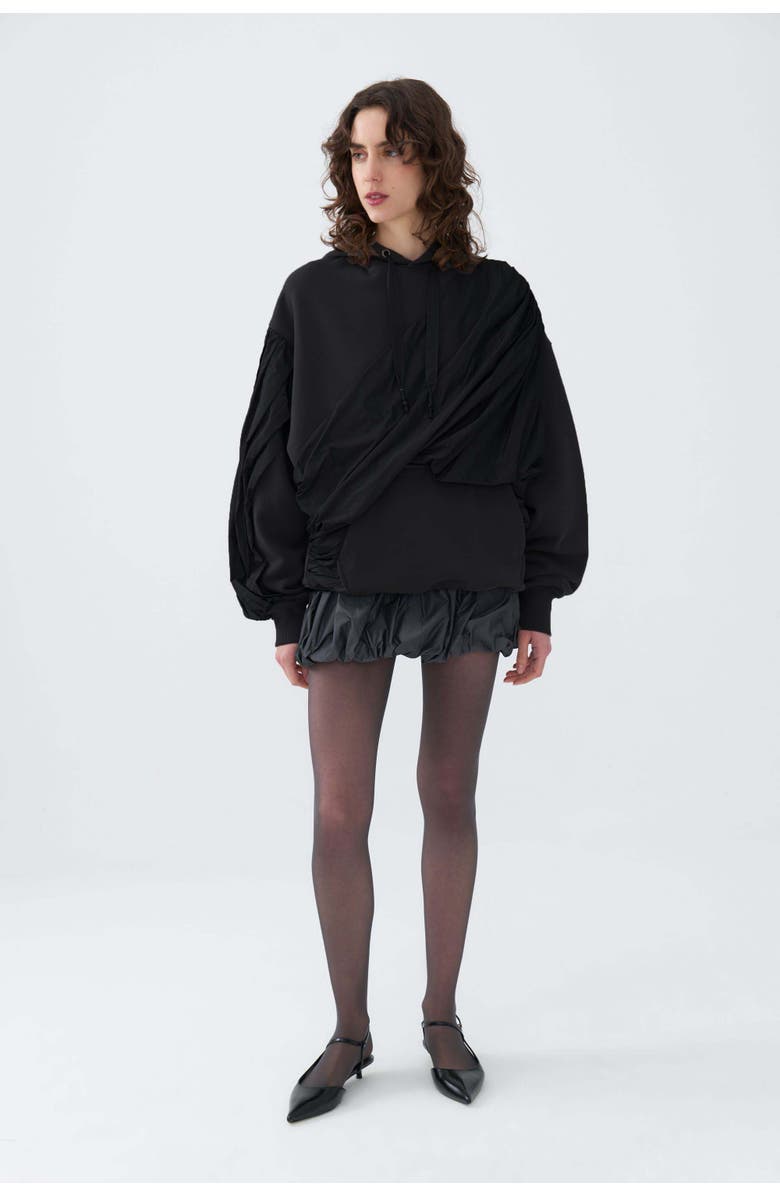 Nocturne Hooded Sweatshirt with Taffeta Drape Detail, Alternate, color, 