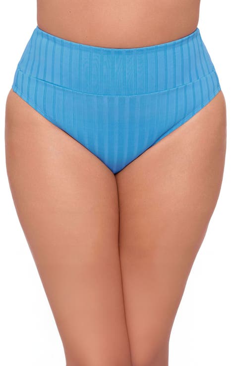 Smoothing and Sculpting Wide Ribbed Ultra High Waist Banded Swim Bottoms