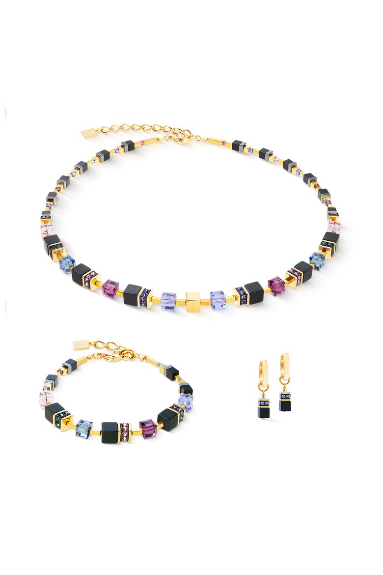 Geocube Precious Classic Gold Hoop Earrings, Alternate, color, Blue Moon