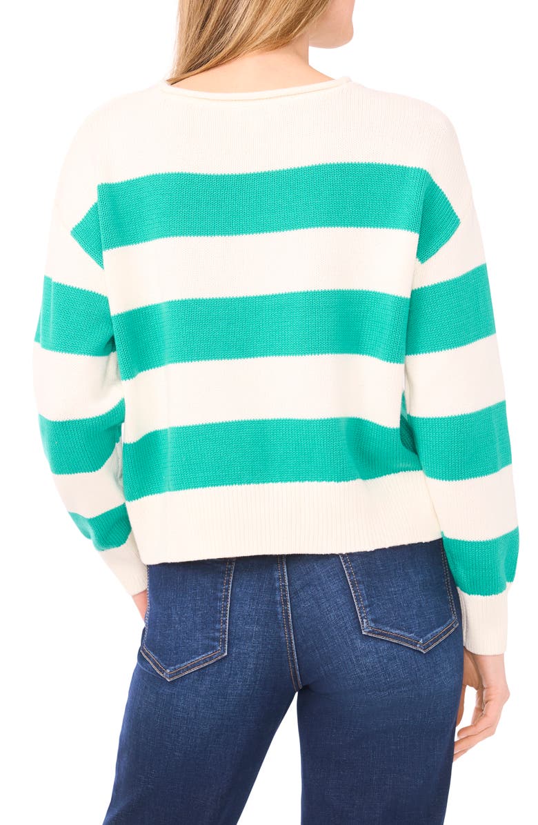 CeCe Stripe Roll Neck Sweater, Alternate, color, Green Aqua Stripe