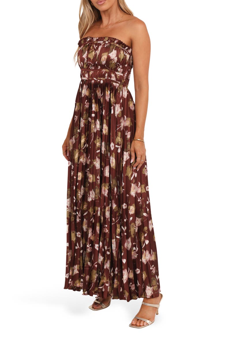 Angelique Print Strapless Maxi Dress, Alternate, color, BROWN FLORAL
