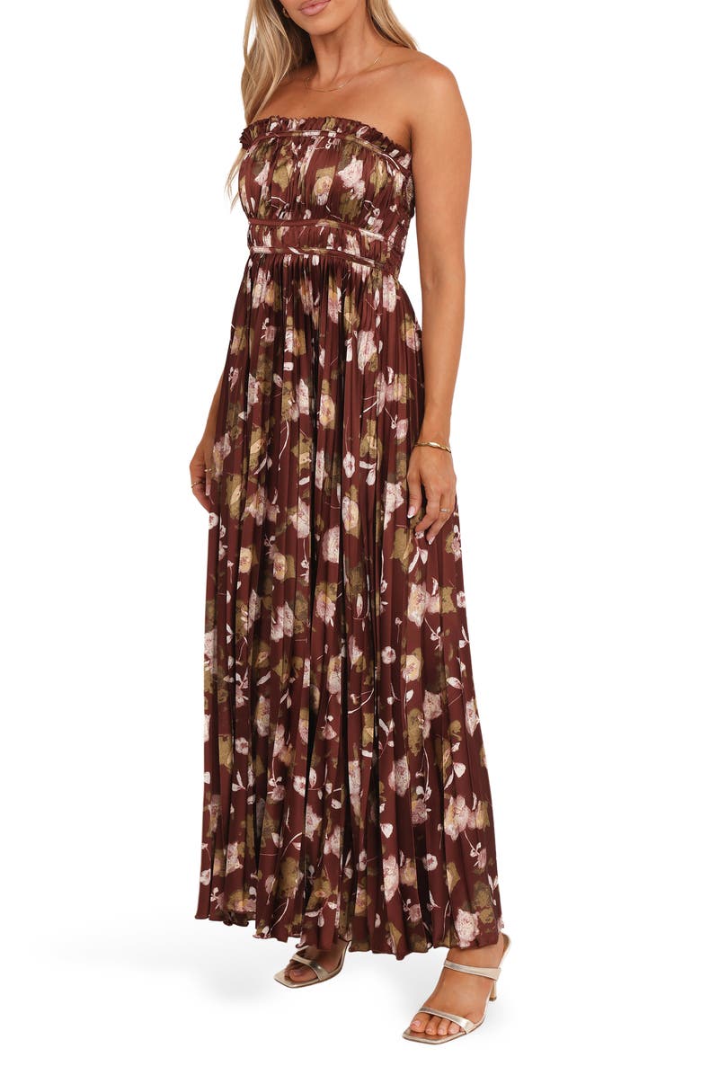 Petal & Pup Angelique Print Strapless Maxi Dress, Alternate, color, Brown Floral