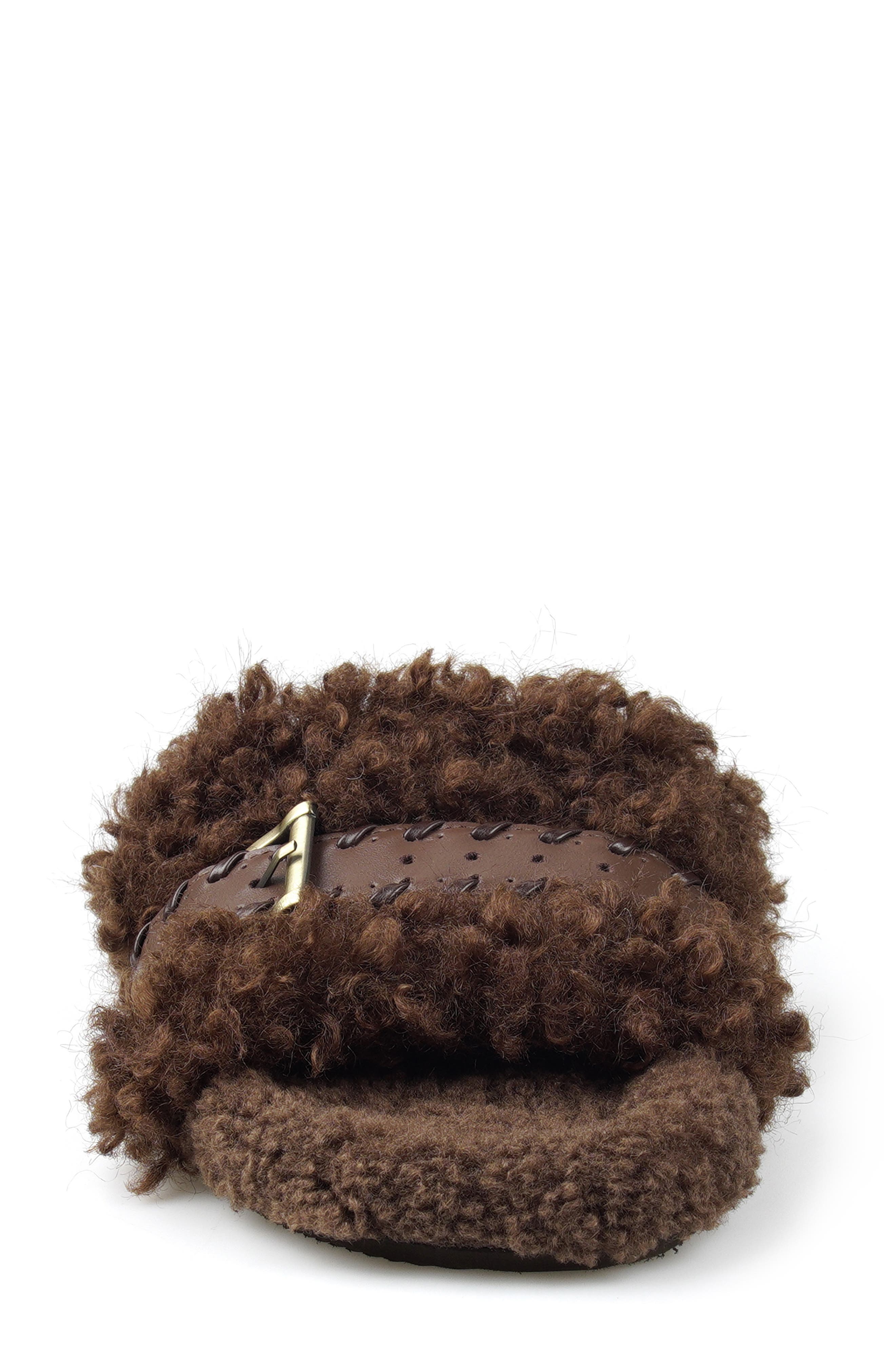 Everett Faux Fur Slide Sandal, Alternate, color, BROWN FAUX