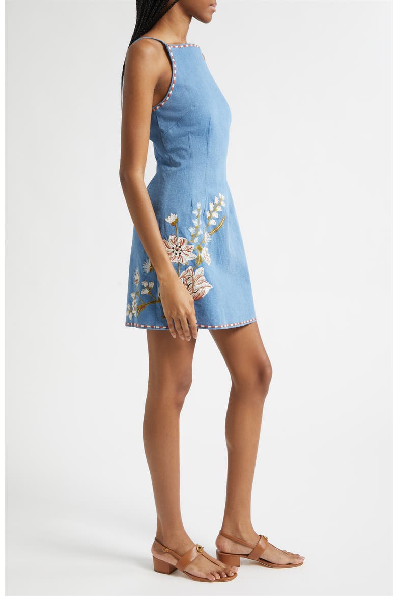Chester Floral Embroidered Denim Minidress, Alternate, color, SEA GLARE