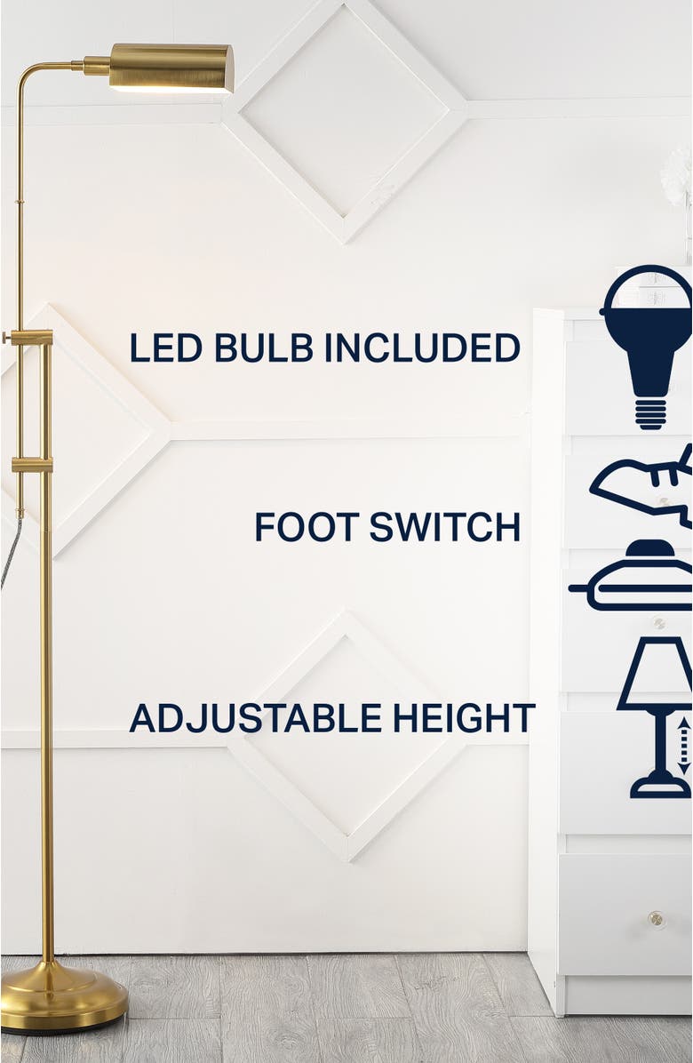 JONATHAN Y Zinnia 63" Industrial Minimalist Height-Adjustable Iron Pharmacy LED Floor Lamp, Brass Gold, Alternate, color, Brass Gold