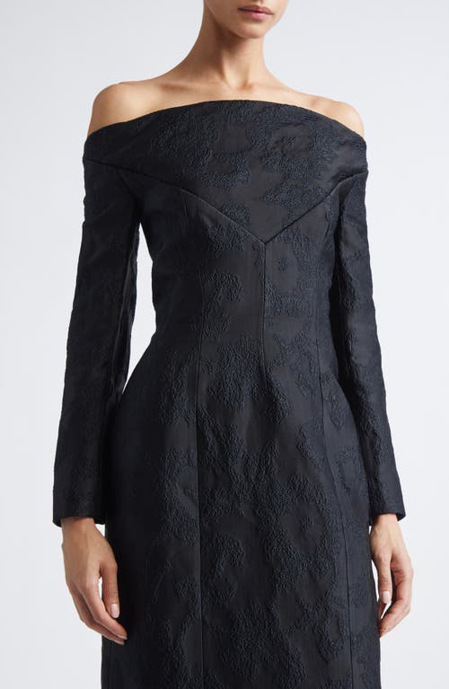 Emilia Wickstead Zarith Off The Shoulder Long Sleeve Bouclé Jacquard Evening Gown In Black
