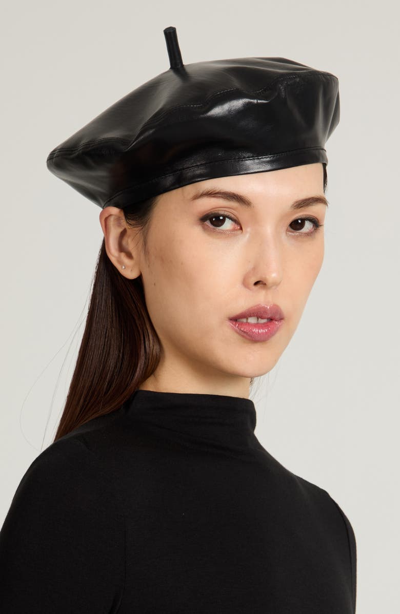 Eugenia Kim Carter Leather Beret, Alternate, color, Black