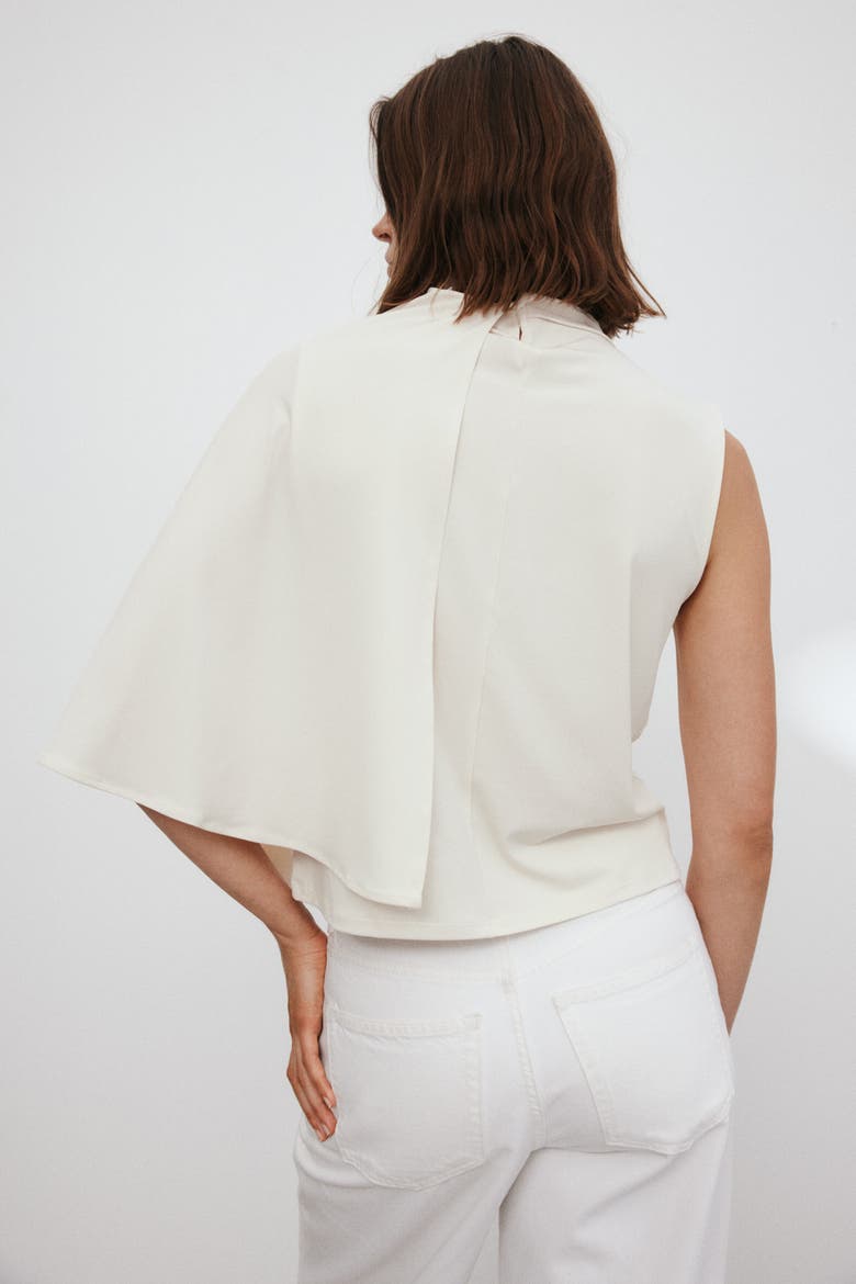 Cape-Detail Crêpe Top, Alternate, color, Cream