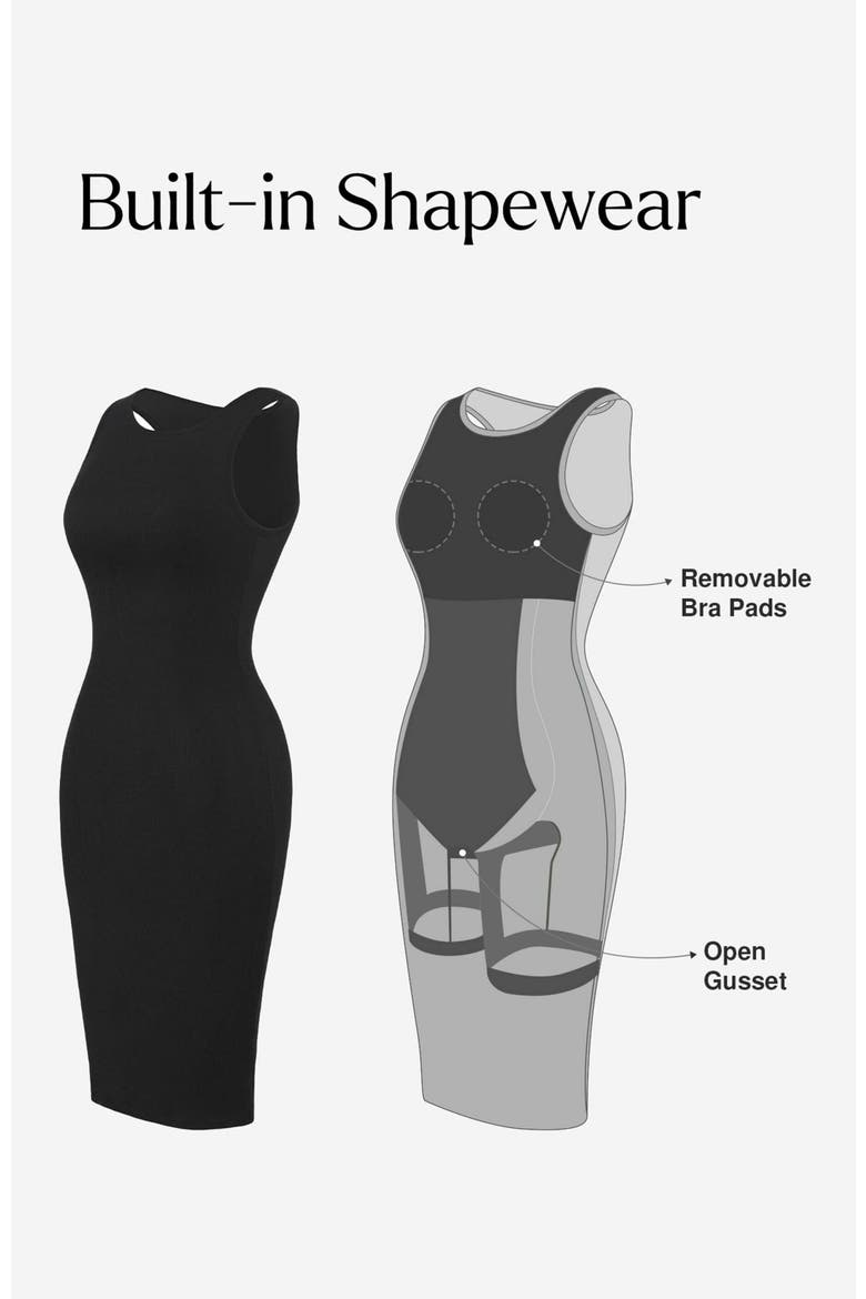 Shapewear Modal Tummy Control Midi Dress, Alternate, color, Midnight Black